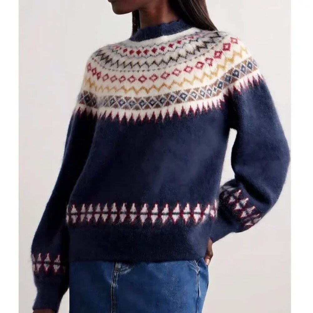 DOEN Harvest Fair Isle Knitted Sweater In Navy
